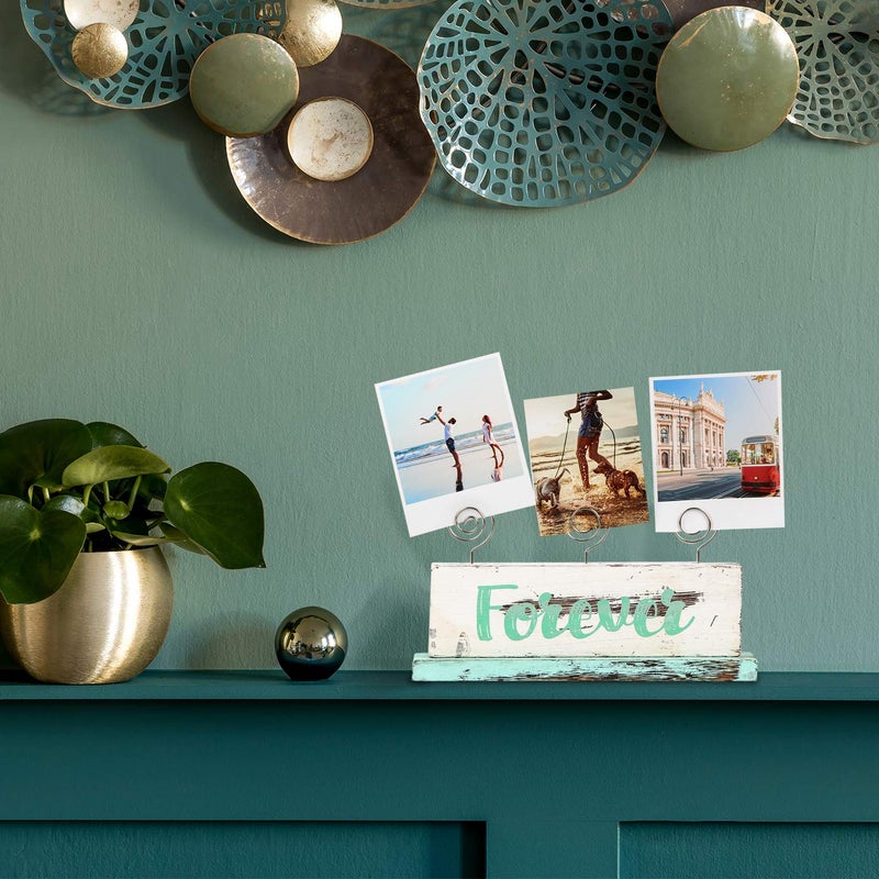 J JACKCUBE DESIGN JACKCUBE Design Multi-Photo Display Boho Tabletop Decor Wooden Double Side Memos, Cards, Gallery Display Block with 3 Wire Clips, Desktop Freestanding Polaroid Picture Frame Decoration- MK678A - Image 5